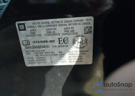 2016 GMC Terrain Sle-1 z USA, uszkodzony, nr VIN 2GKFLSEK2G6346161